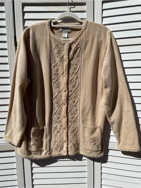 Jenny Sweaters - Vintage Jenny Floral Embellished Embroidered Cardigan Sweater Womens XL